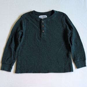 old navy forest green thermal waffle knit long sleeve henley shirt 5T toddler